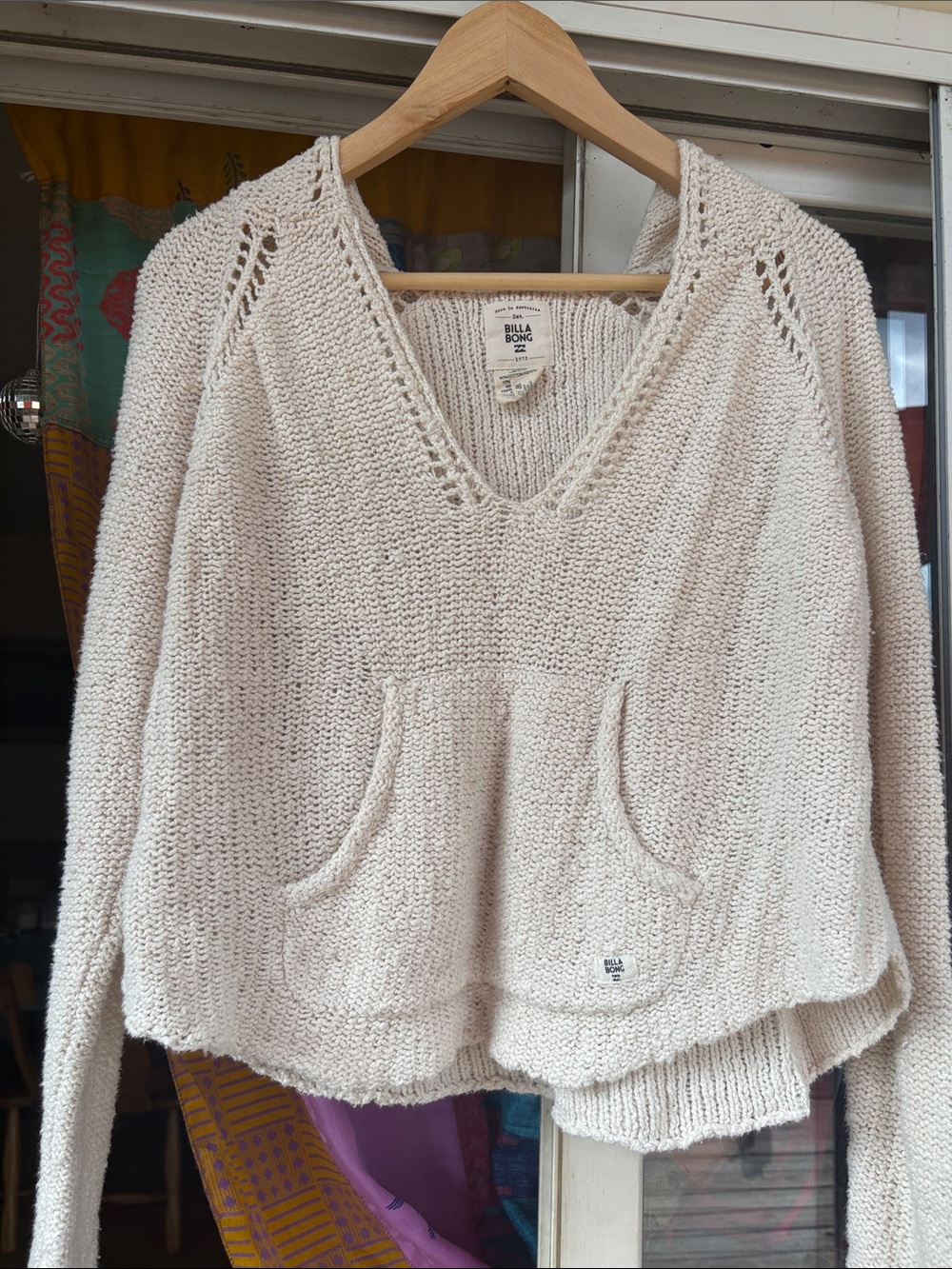 Billabong Cream V-Neck Pocket Knit Pullover